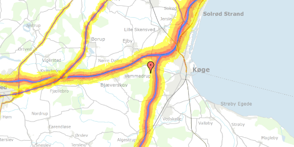 Trafikstøjkort på Overdrevsvejen 60, 4600 Køge