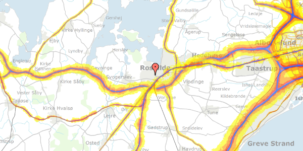 Trafikstøjkort på Helligkorsvej 28B, 1. th, 4000 Roskilde