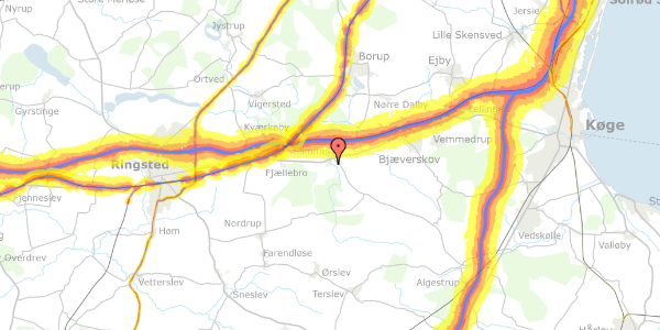 Trafikstøjkort på Tjørnedalsvej 22, 4100 Ringsted