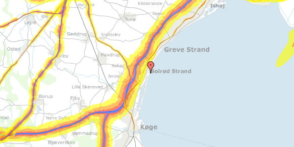 Trafikstøjkort på Østre Grænsevej 33, 2680 Solrød Strand