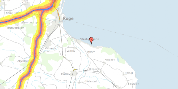 Trafikstøjkort på Kystvejen 222, 4671 Strøby