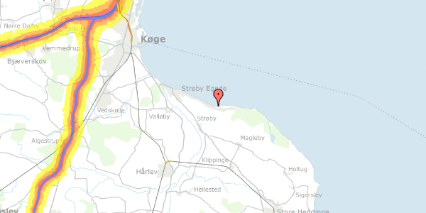 Trafikstøjkort på Kystvejen 308, 4671 Strøby