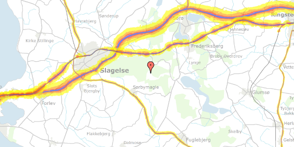Trafikstøjkort på Rosted Skovvej 28, 4200 Slagelse
