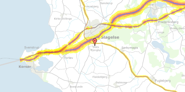 Trafikstøjkort på Slots Bjergbyvej 16, 4200 Slagelse