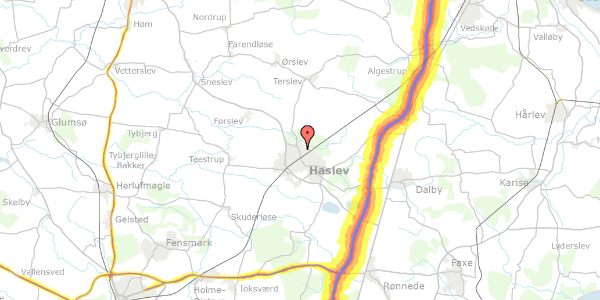 Trafikstøjkort på Rundinsvej 4B, 4690 Haslev