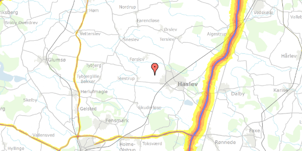 Trafikstøjkort på Teestrup Nedenvej 13, 4690 Haslev