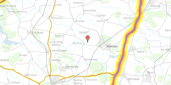 Trafikstøjkort på Teestrup Nedenvej 24, 4690 Haslev