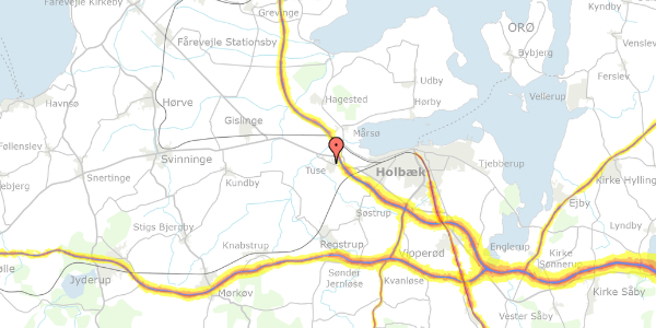 Trafikstøjkort på Hirsevænget 25, 4300 Holbæk