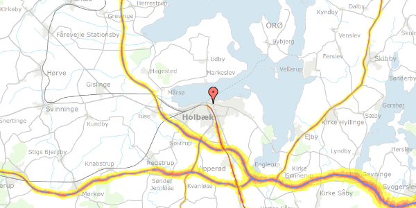 Trafikstøjkort på Lindevej 5A, 1. th, 4300 Holbæk