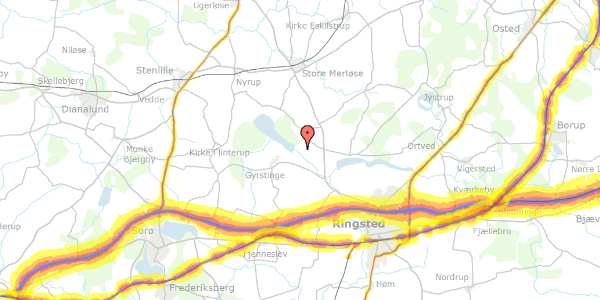Trafikstøjkort på Øvej 18, 4100 Ringsted
