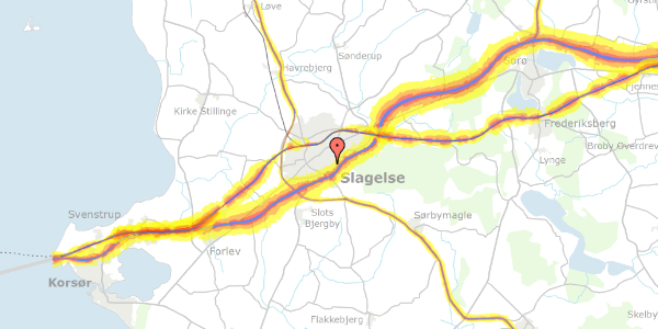Trafikstøjkort på Birkevænget 18, 4200 Slagelse