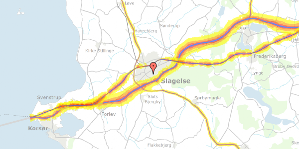 Trafikstøjkort på Hans Tausensgade 3, 4200 Slagelse