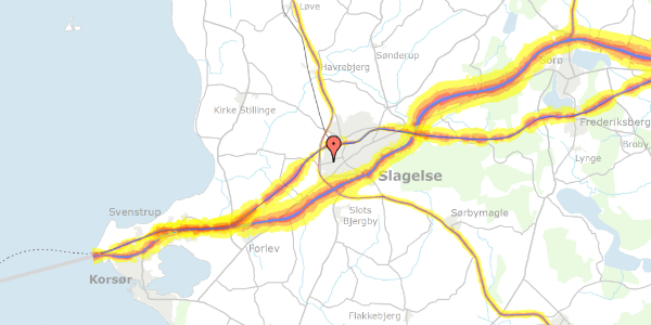 Trafikstøjkort på Karolinevej 14, 4200 Slagelse