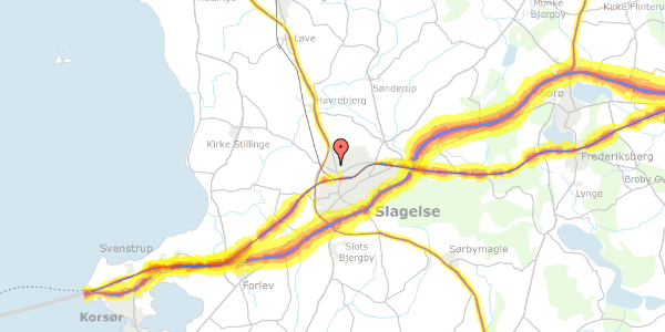 Trafikstøjkort på Klavervej 5, 4200 Slagelse