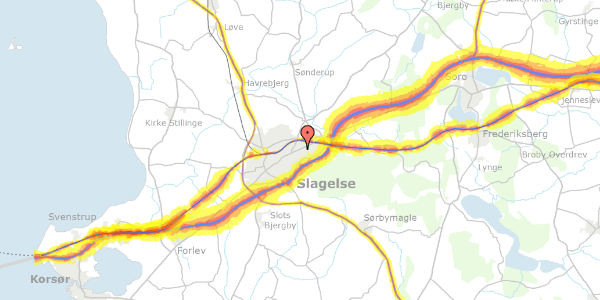 Trafikstøjkort på Nørreås 20A, 4200 Slagelse