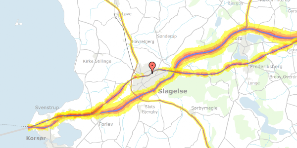 Trafikstøjkort på Platanvej 14, 4200 Slagelse