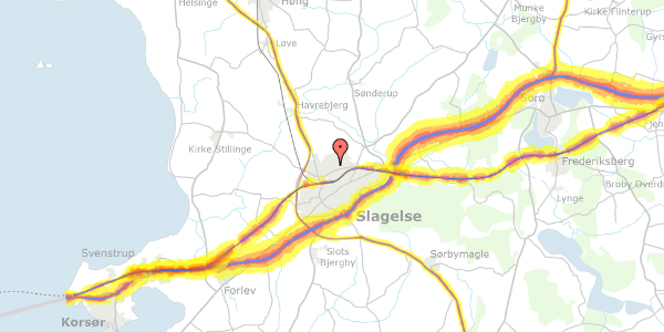 Trafikstøjkort på Ribevej 10, 4200 Slagelse