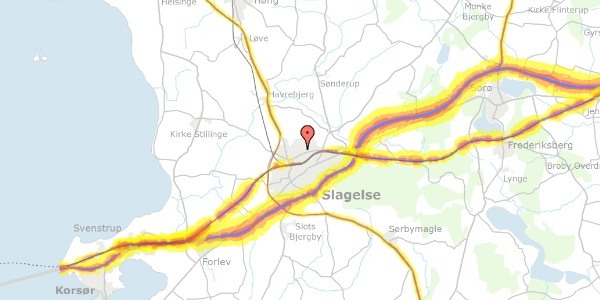 Trafikstøjkort på Ribevej 14, 4200 Slagelse