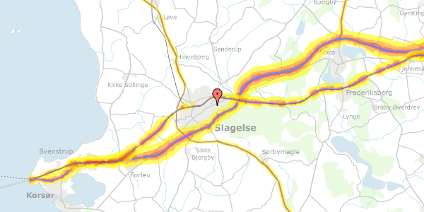 Trafikstøjkort på Sorøvej 2, 4200 Slagelse