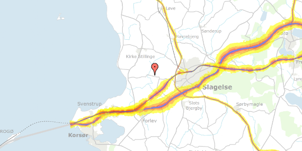 Trafikstøjkort på Strandvejen 134, 4200 Slagelse