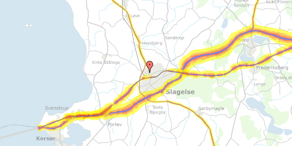 Trafikstøjkort på Valbygårdsvej 46, 4200 Slagelse