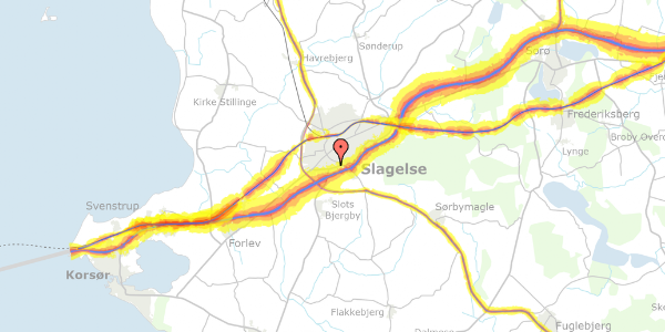 Trafikstøjkort på Ærøvej 20, 1. th, 4200 Slagelse