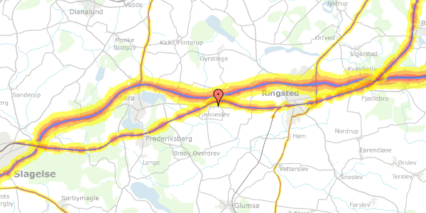 Trafikstøjkort på Ringstedvej 150, 4173 Fjenneslev