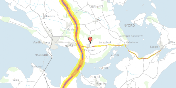 Trafikstøjkort på Bakkevej 2, 4773 Stensved