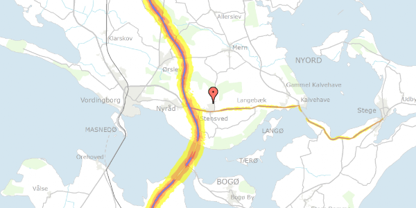 Trafikstøjkort på Bakkevej 44, 4773 Stensved