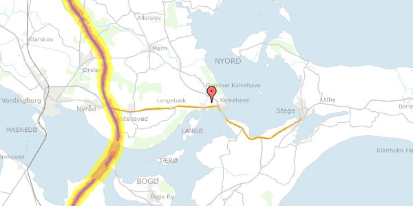 Trafikstøjkort på Bygaden 36, 4771 Kalvehave