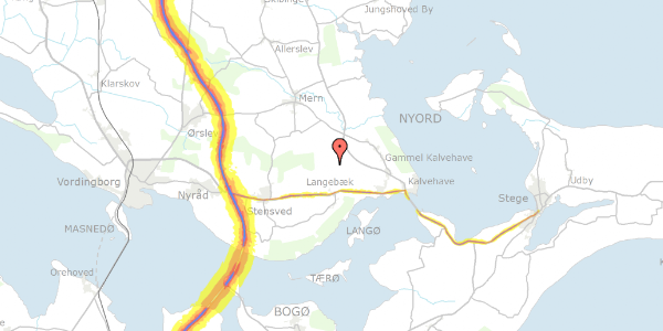 Trafikstøjkort på Hovvejen 18, 4772 Langebæk