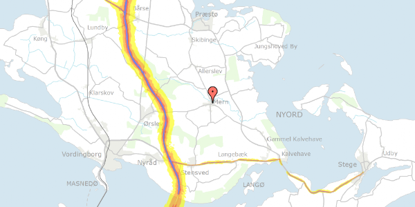 Trafikstøjkort på Hybenvej 4, 4735 Mern