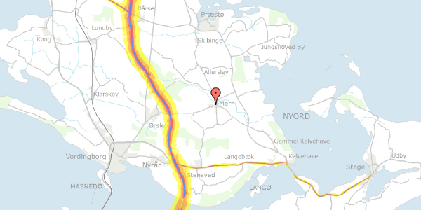 Trafikstøjkort på Kvædevej 8, 4735 Mern