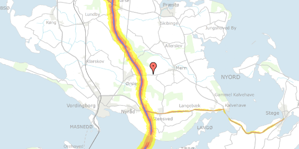 Trafikstøjkort på Røstoftevej 1, 4735 Mern