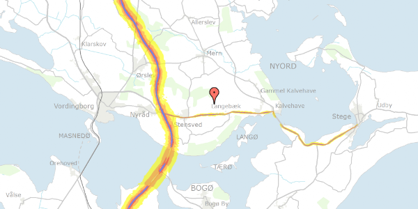 Trafikstøjkort på Skovhuse Gade 39, 4772 Langebæk