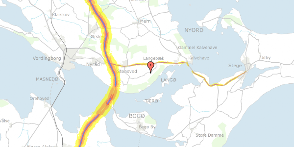 Trafikstøjkort på Stensbyvej 1, 4772 Langebæk