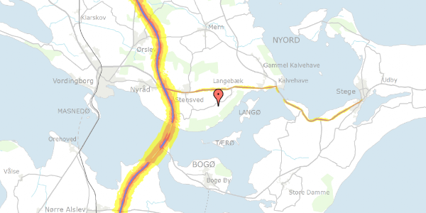 Trafikstøjkort på Stensbyvej 7, 4772 Langebæk