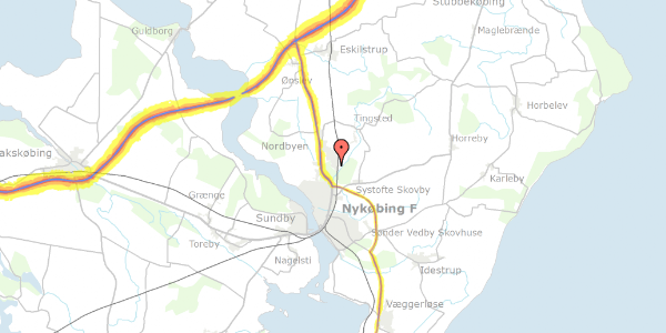 Trafikstøjkort på Bangsebro Alle 34, 4800 Nykøbing F