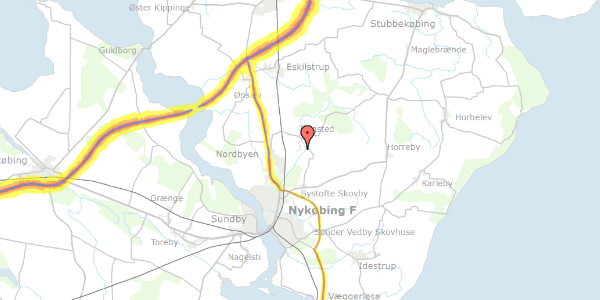 Trafikstøjkort på Trættevejen 15, 4800 Nykøbing F