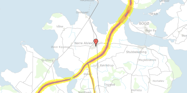 Trafikstøjkort på Bogfinkevej 2, 4840 Nørre Alslev