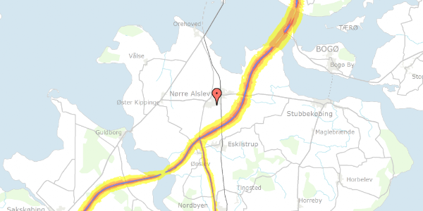 Trafikstøjkort på Bøstrupvej 14, 4840 Nørre Alslev