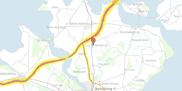 Trafikstøjkort på Eskilstrup Vestergade 29, 4863 Eskilstrup