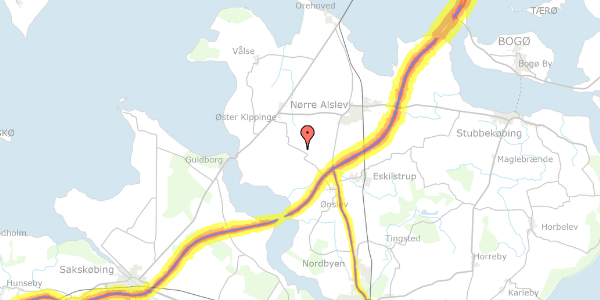 Trafikstøjkort på Frihedsmindevej 25, 4840 Nørre Alslev