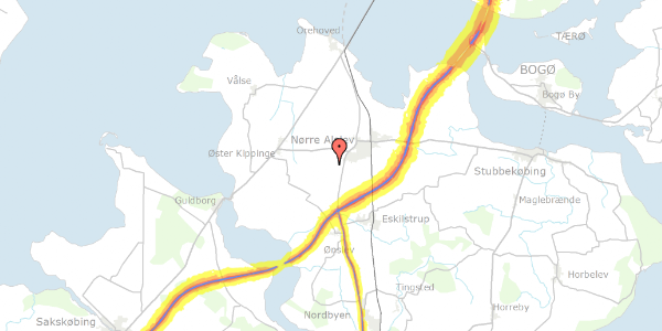 Trafikstøjkort på Gangervej 8, 4840 Nørre Alslev