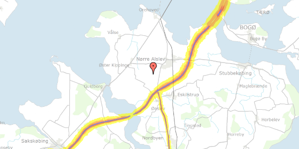 Trafikstøjkort på Gangervej 11, 4840 Nørre Alslev