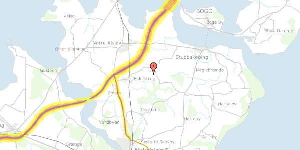 Trafikstøjkort på Gundslevmagle Skovvej 13, 4863 Eskilstrup