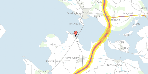 Trafikstøjkort på Gyldenbjergvej 9, 4840 Nørre Alslev