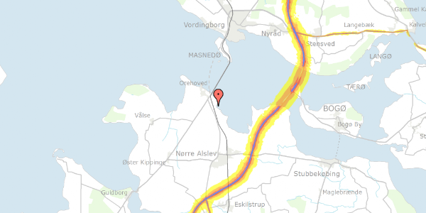 Trafikstøjkort på Gåbense Strandvej 16, 4840 Nørre Alslev