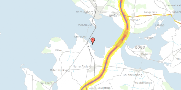 Trafikstøjkort på Gåbense Strandvej 55, 4840 Nørre Alslev