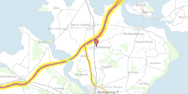 Trafikstøjkort på Kirkevænget 32, 4863 Eskilstrup